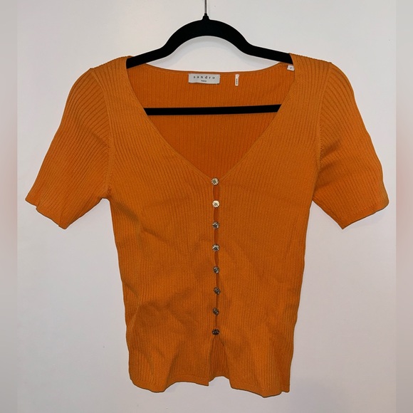 Sandro Tops - Sandro Orange Ribbed Button-Down Top